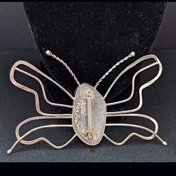 Lg BUTTERFLY Iridescent Green Dichroic RULA GLASS 925 Sterling Silver PIN Brooch - Picture 4 of 4